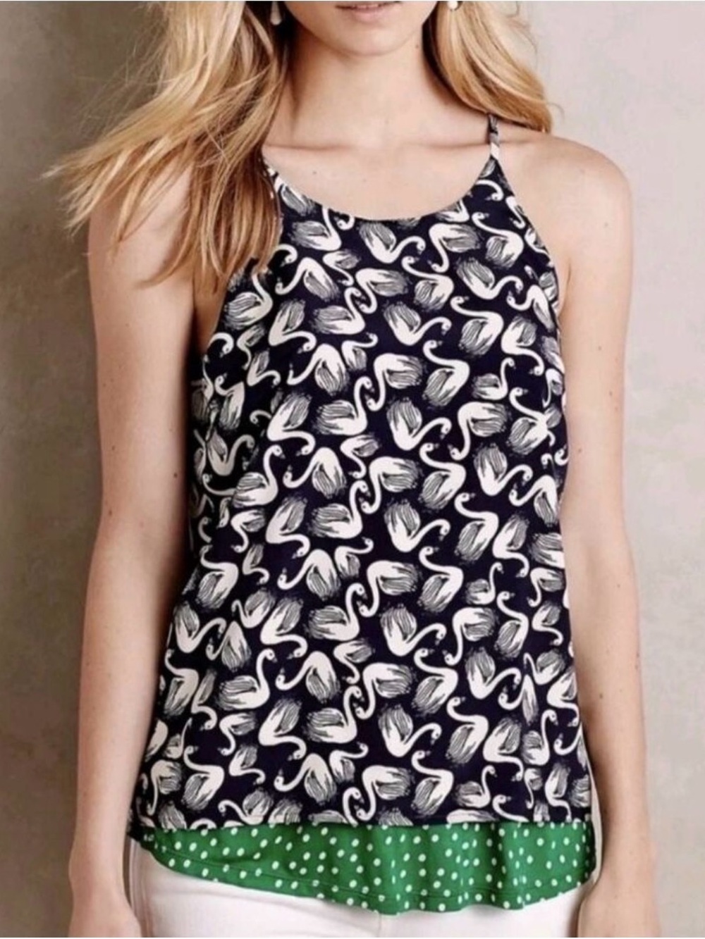 Anthropologie Porridge Layered Swing Top - Swan Print